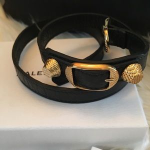 Balenciaga Double Tour Leather Wrap Bracelet